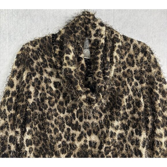 ALBERTO MAKALI Women Mini Dress Fuzzy Long Sleeve Animal Cowl Sz L Brown 46-27 - Picture 6 of 15